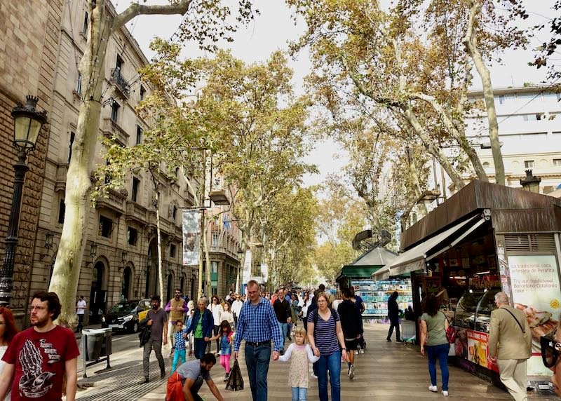 Calle peatonal La Rambla en Barcelona