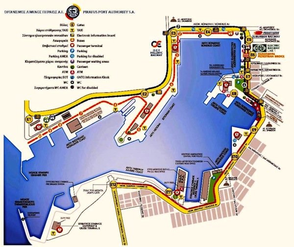 Mapa del puerto de ferries del Pireo