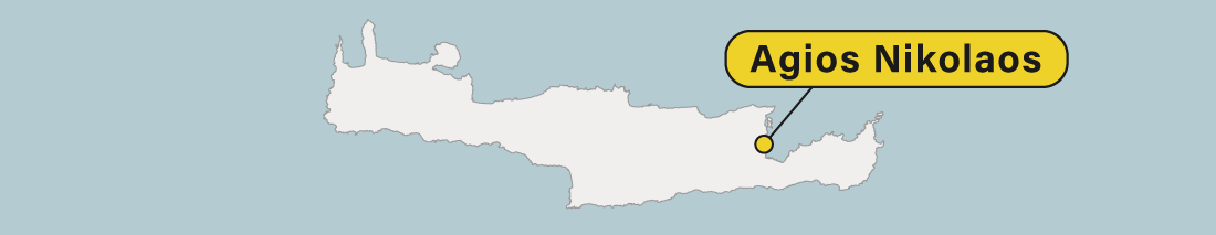 Ubicación de Agios Nikolaos en un mapa de Creta en Grecia.