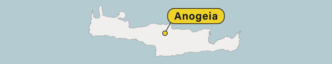 Ubicación de Anogeia en un mapa de Creta en Grecia.