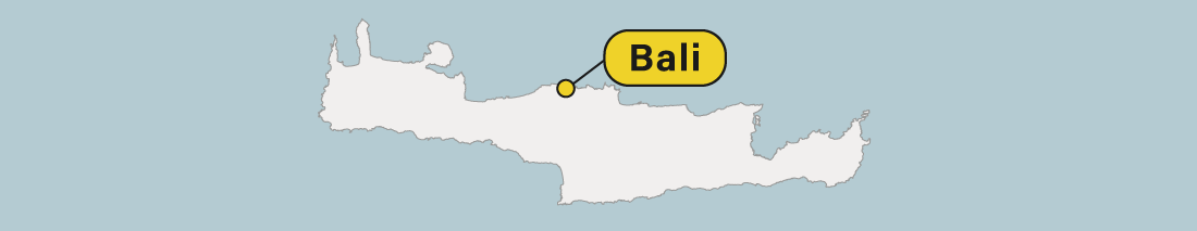 Ubicación de Bali en un mapa de Creta en Grecia.