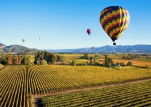 Globos aerostáticos sobre los viñedos de Napa Valley, California