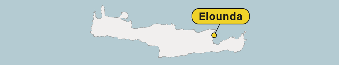 Ubicación de Elounda en un mapa de Creta en Grecia.