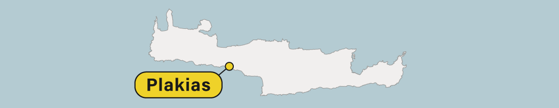 Ubicación de Plakias en un mapa de Creta en Grecia.