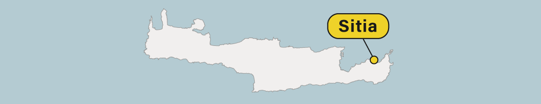 Ubicación de Sitia en un mapa de Creta en Grecia.